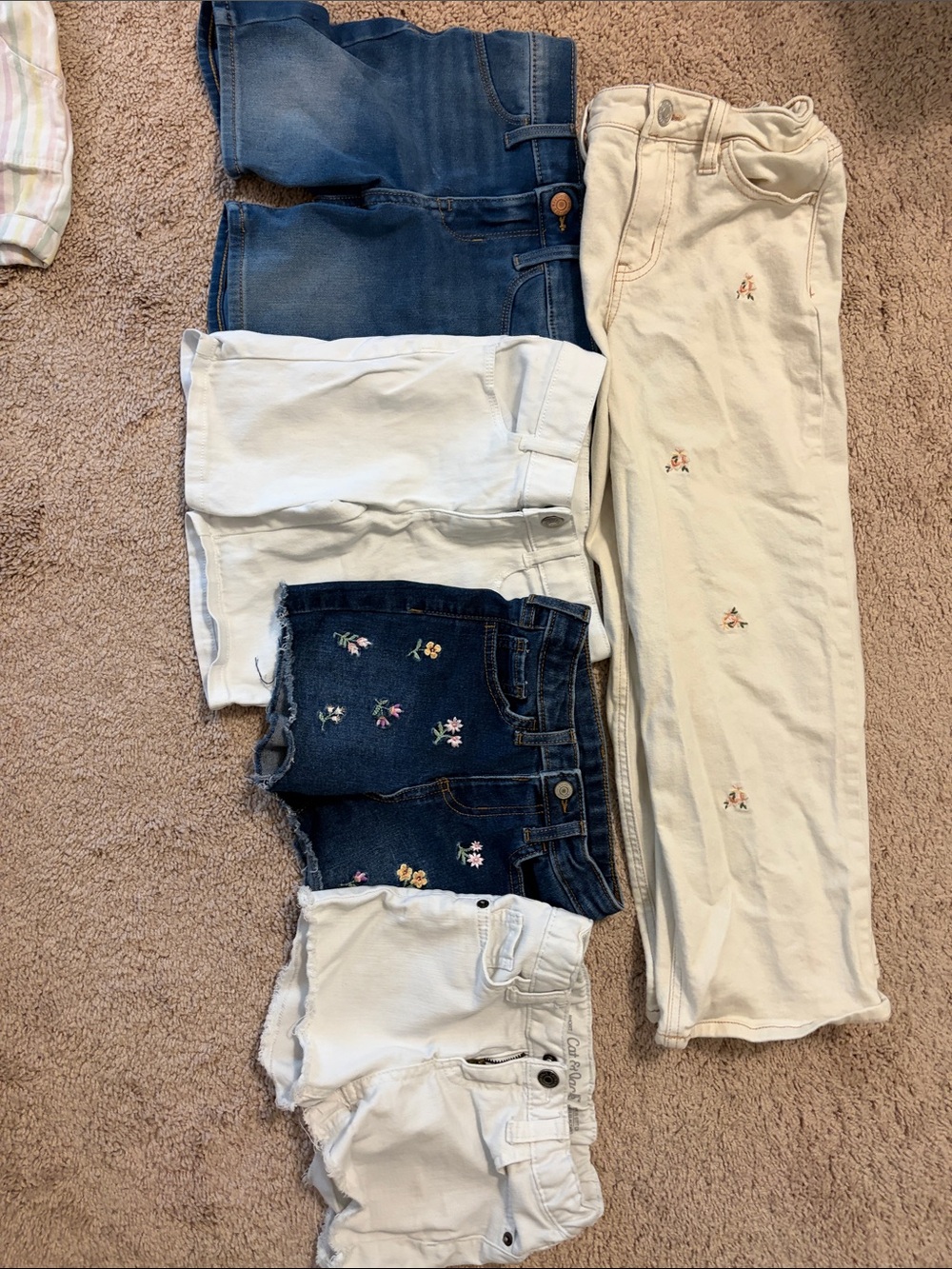 Girls' White and Blue Denim Bottoms Bundle - Floral Embroidered